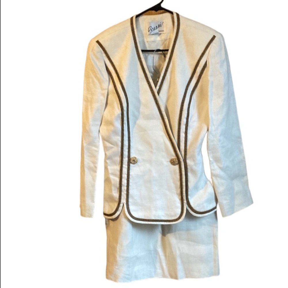 Vintage SCAASI DRESS Cream Linen Suit Sz 10